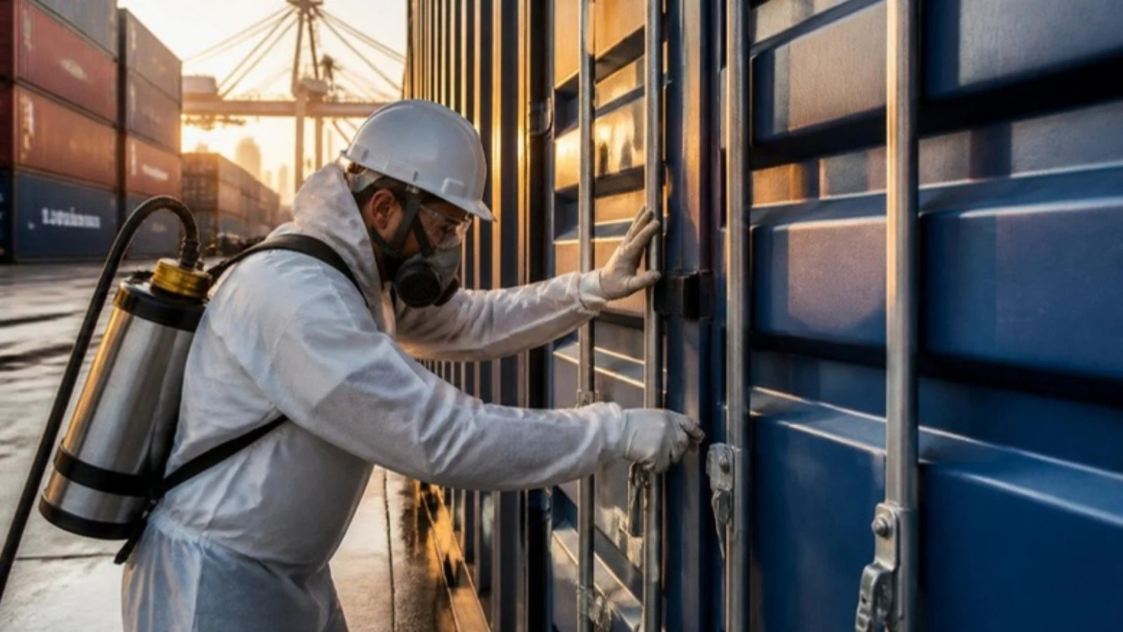 Container fumigation at a Dubai port